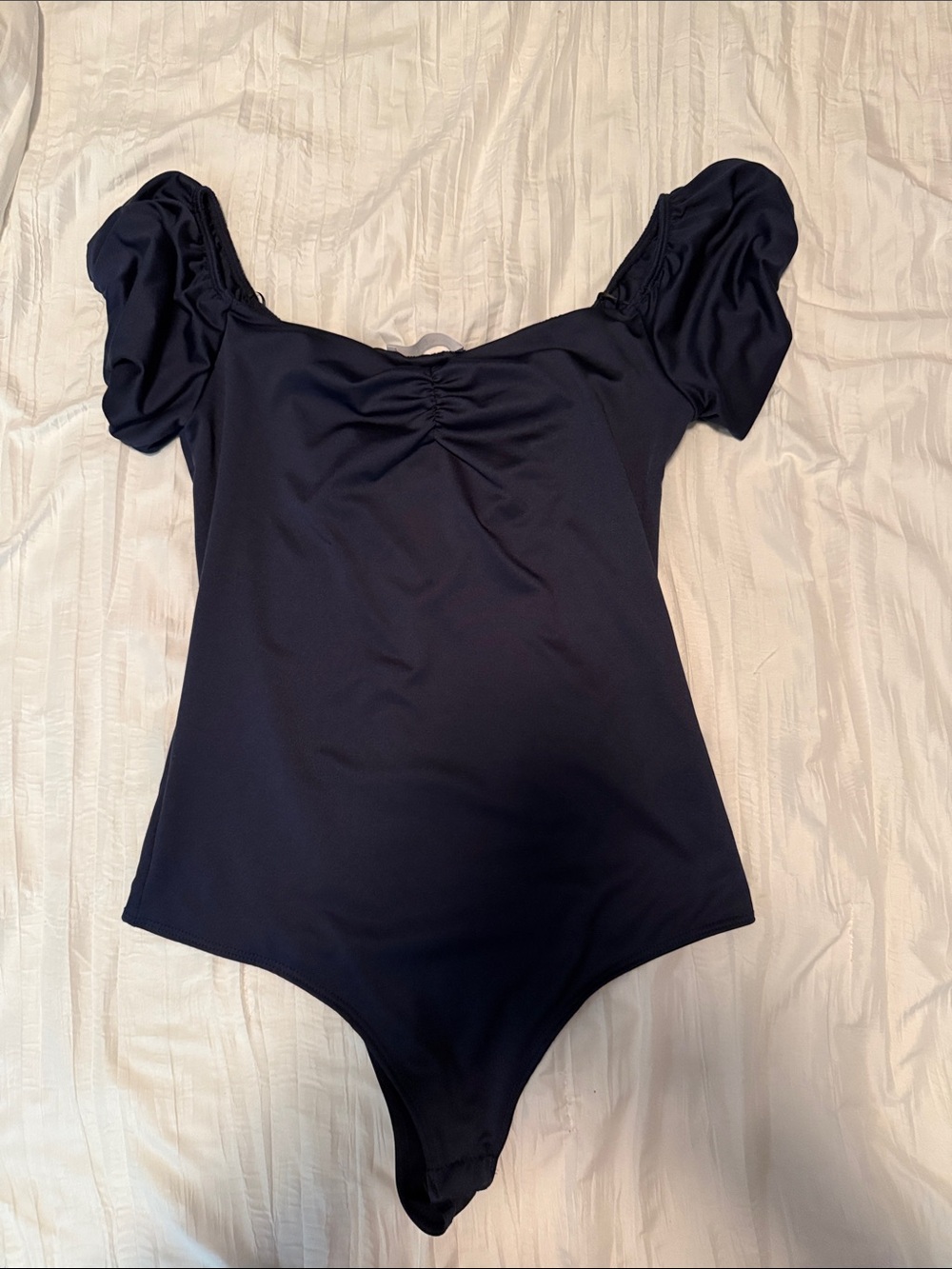 Black Puff Sleeve Bodysuit - Women's Elegant Stretch Top